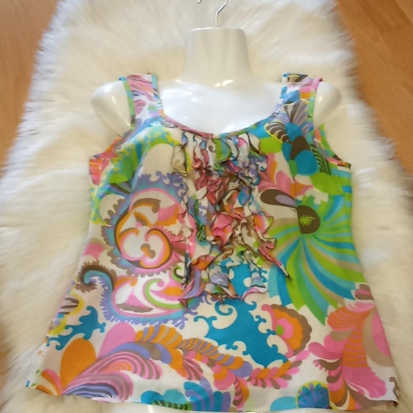 Trina Turk Printed Ruffled Silk Top - Picture 15 of 15